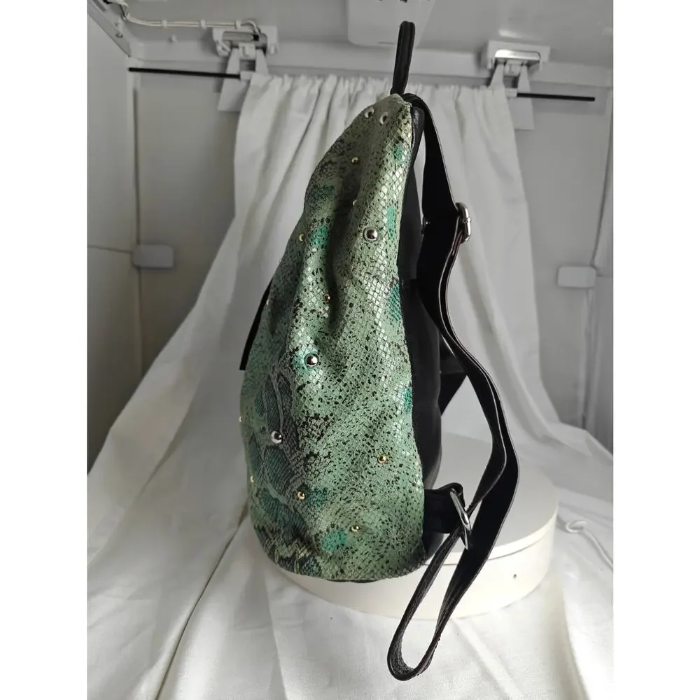 AIMEE KESTENBERG Backpack purse mint green Reptile print  black pebbled leather